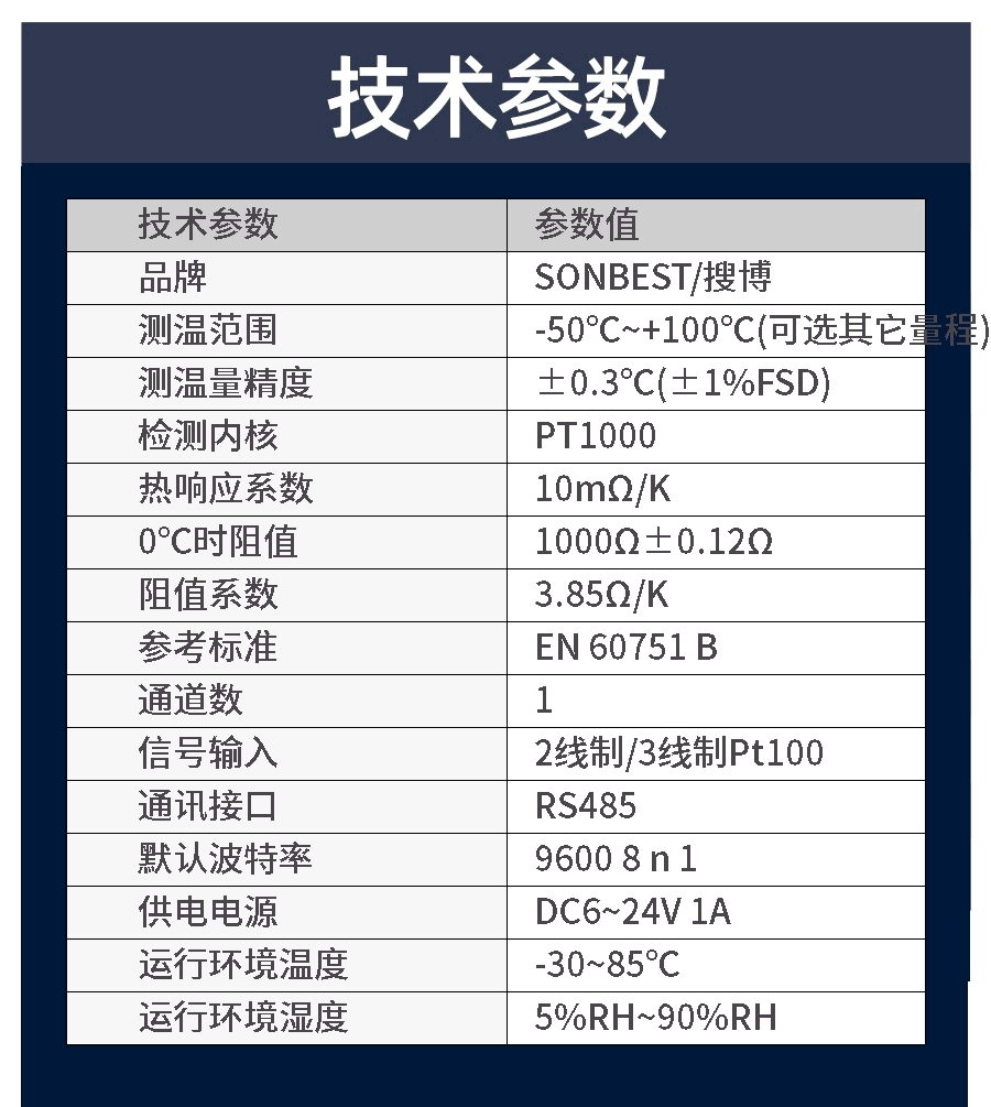 RS485防护型PT1000温度传感器